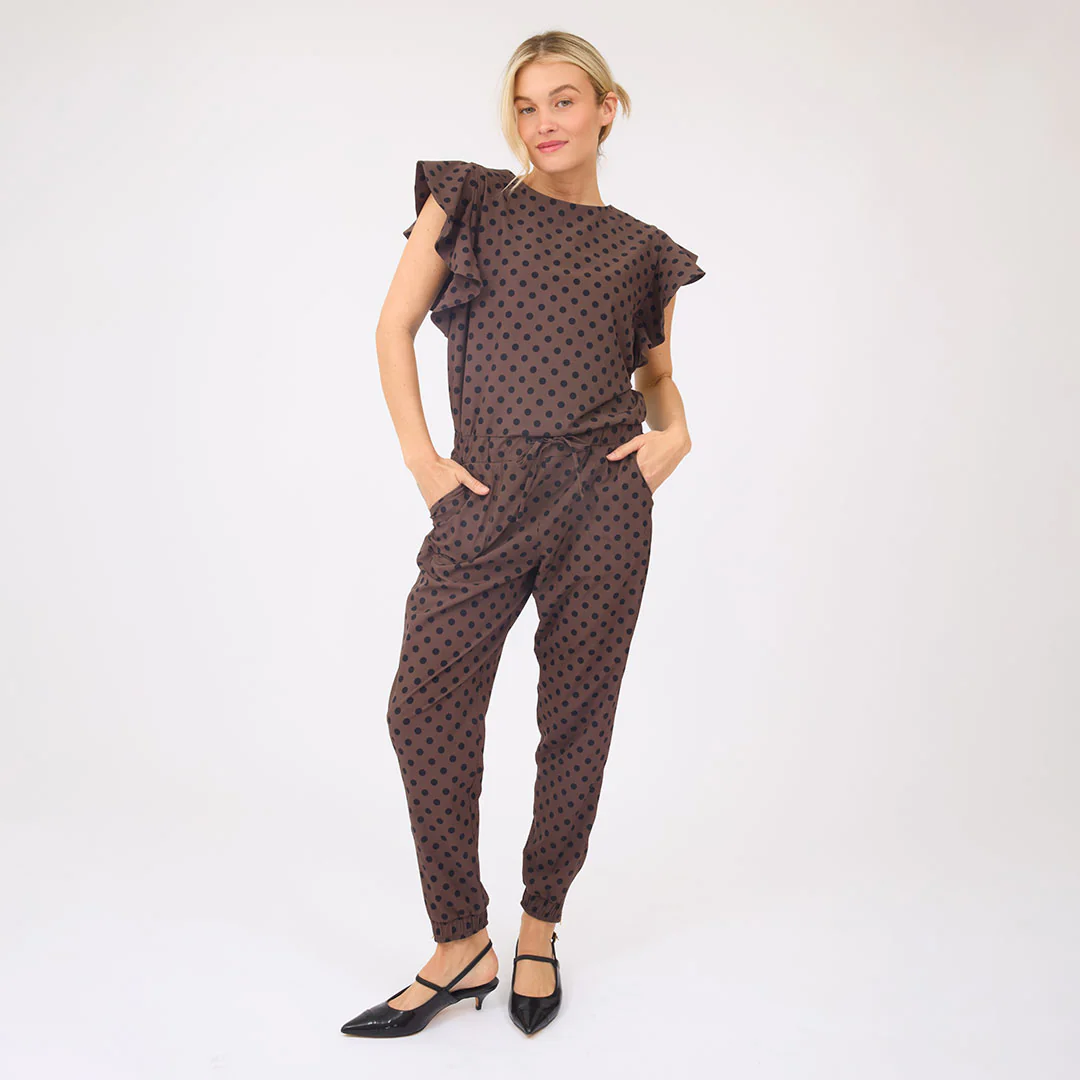 9 to 9 Jumpsuit, Black/Brown Polka Dot - Image 5