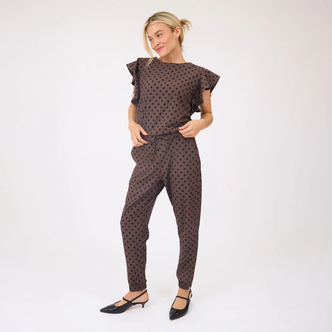 9 to 9 Jumpsuit, Black/Brown Polka Dot - Image 6