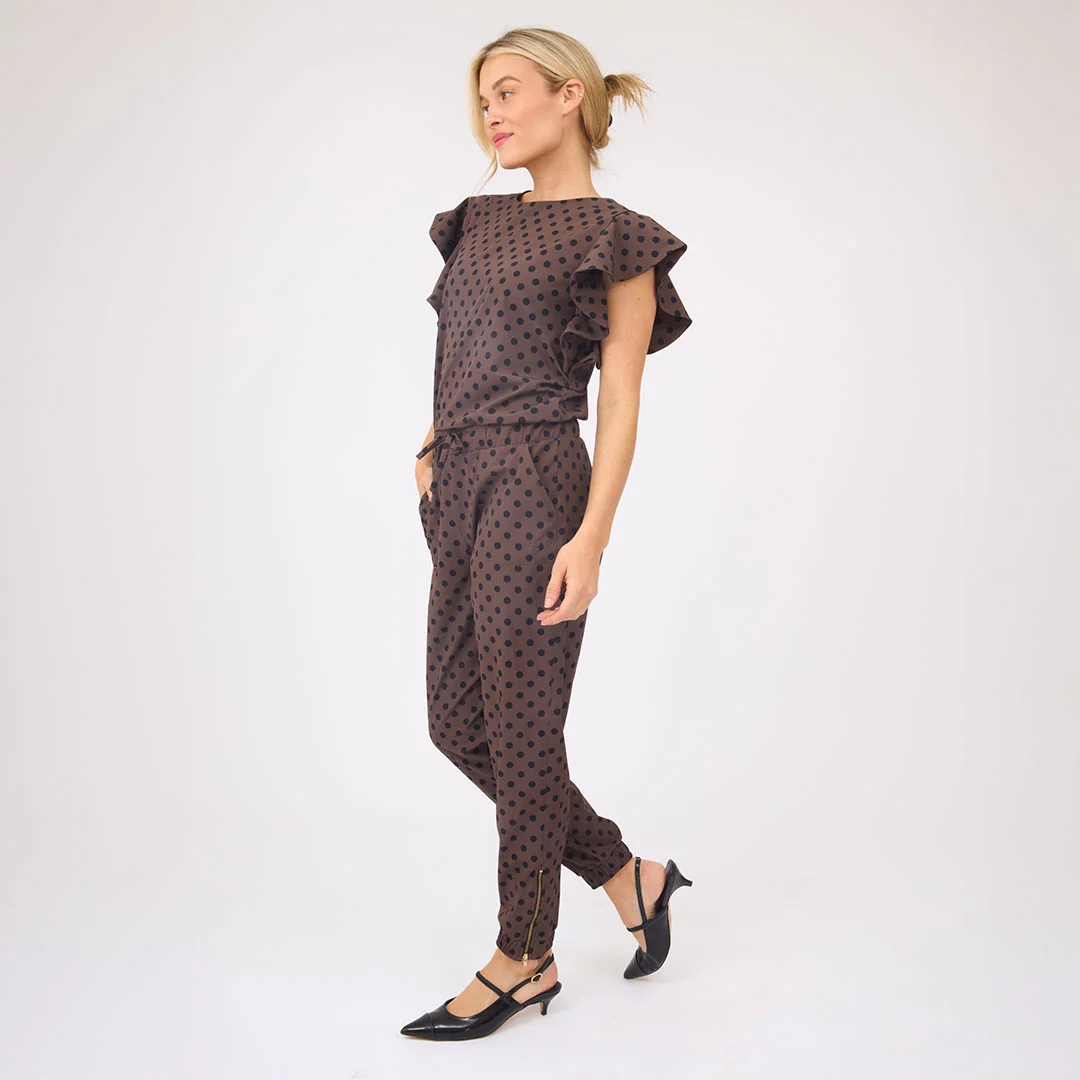 9 to 9 Jumpsuit, Black/Brown Polka Dot - Image 7