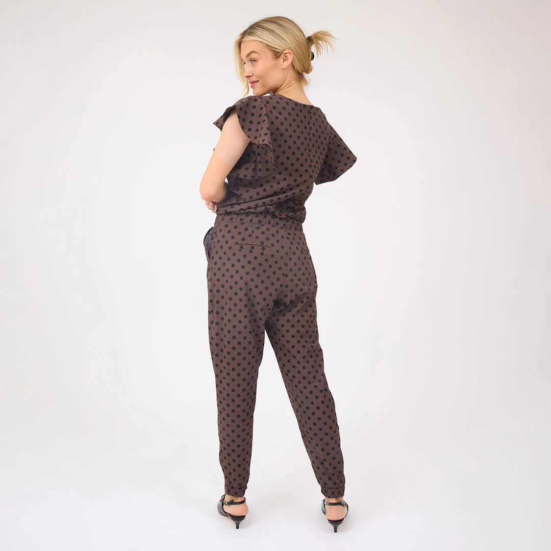 9 to 9 Jumpsuit, Black/Brown Polka Dot - Image 8