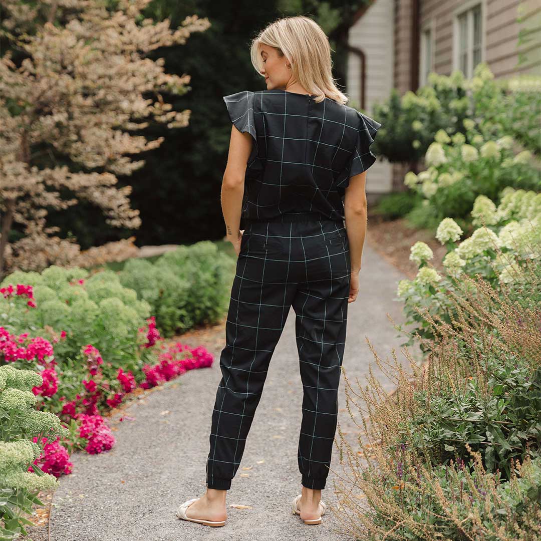 9 to 9 Jumpsuit, Black Windowpane - Image 3