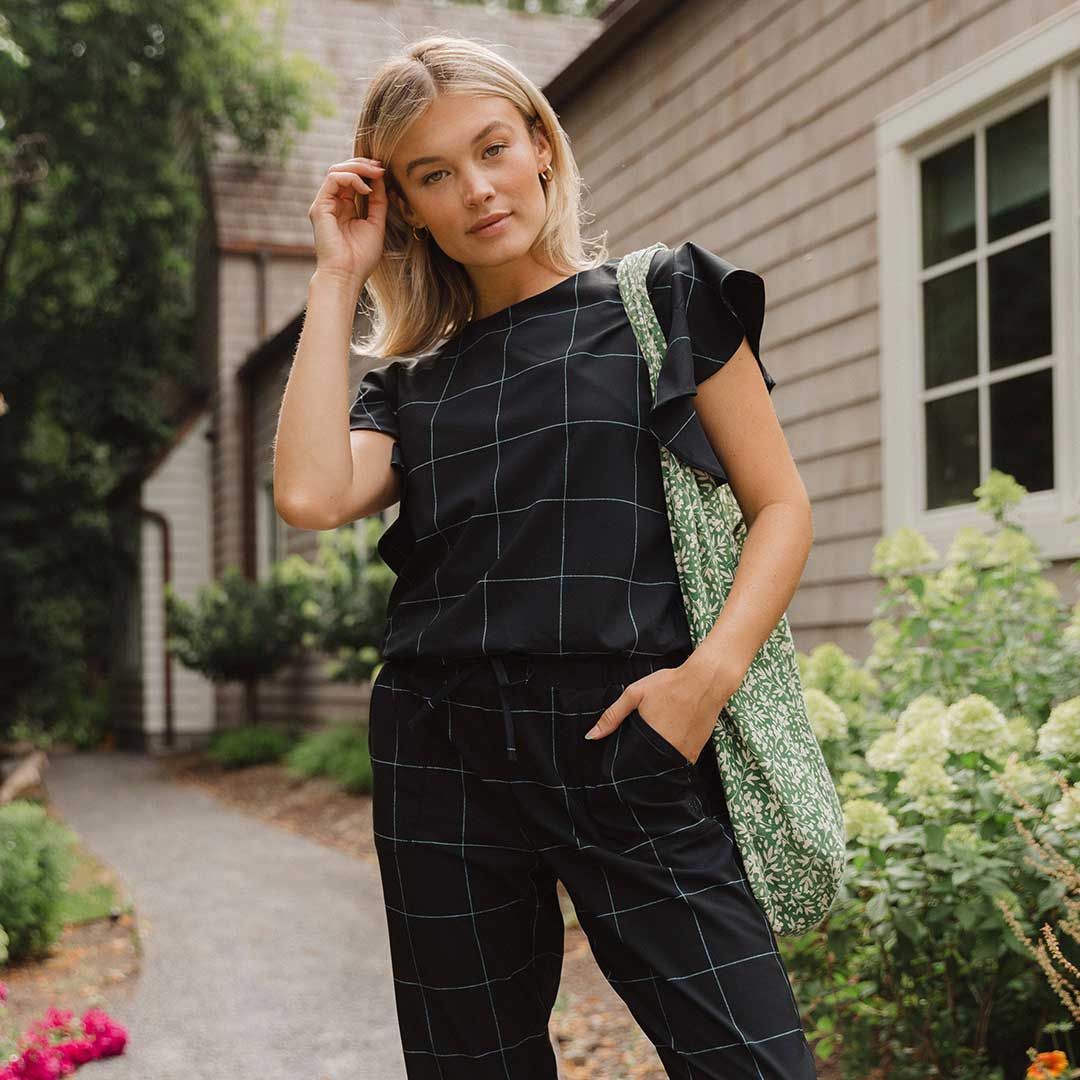 9 to 9 Jumpsuit, Black Windowpane - Image 4