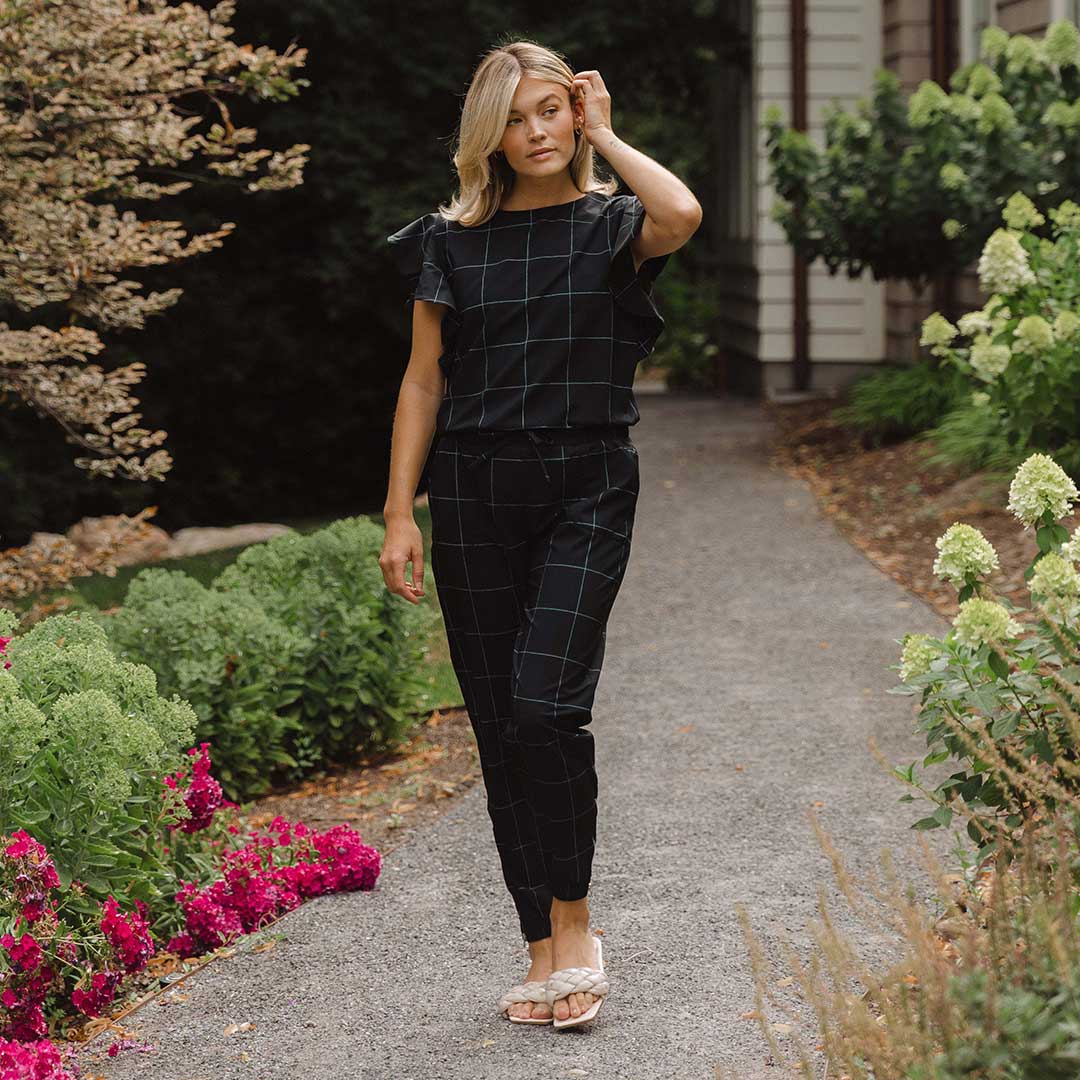9 to 9 Jumpsuit, Black Windowpane - Image 7