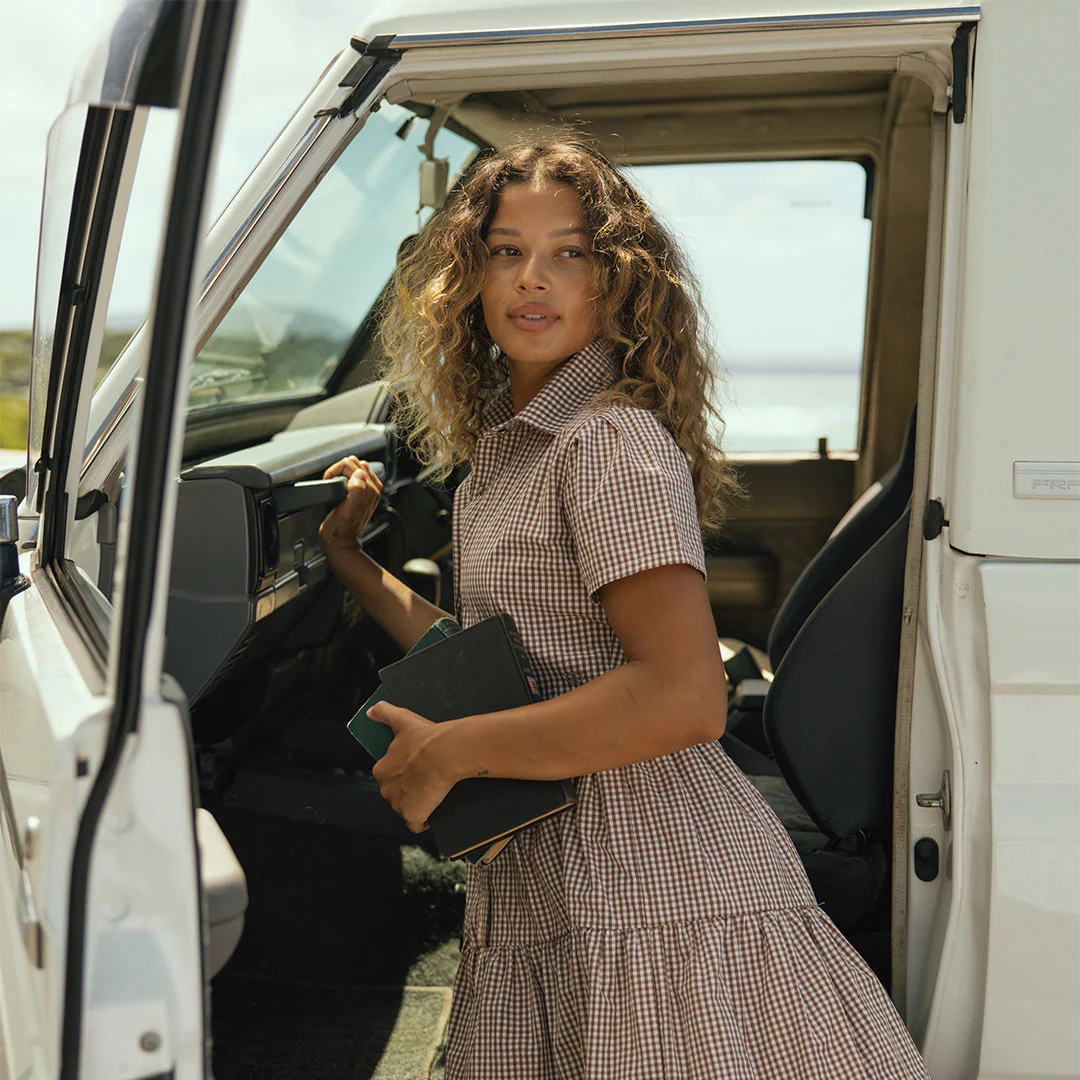 Arroyo Dress, Brown Gingham - Image 3