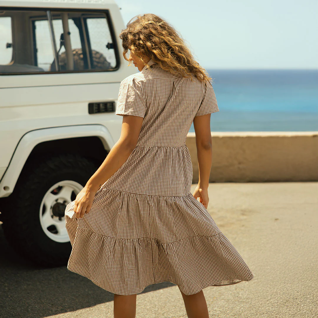 Arroyo Dress, Brown Gingham - Image 8