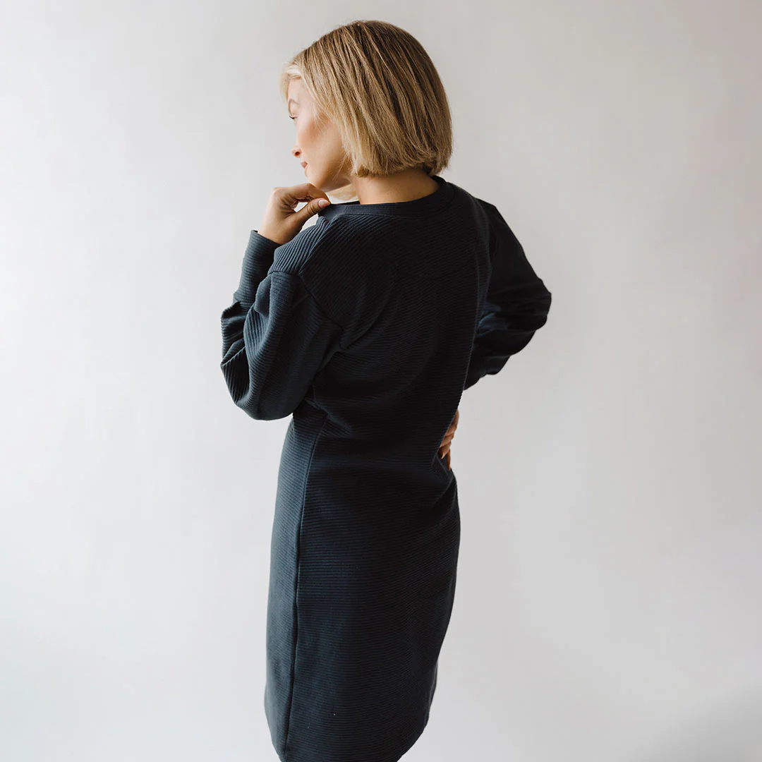 Atlas Ribbed Sweater Dress, Navy - Image 3
