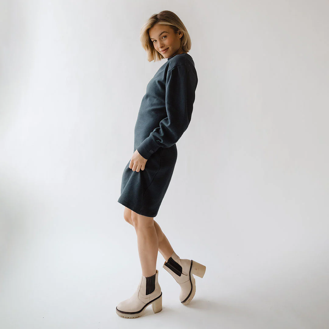 Atlas Ribbed Sweater Dress, Navy - Image 4