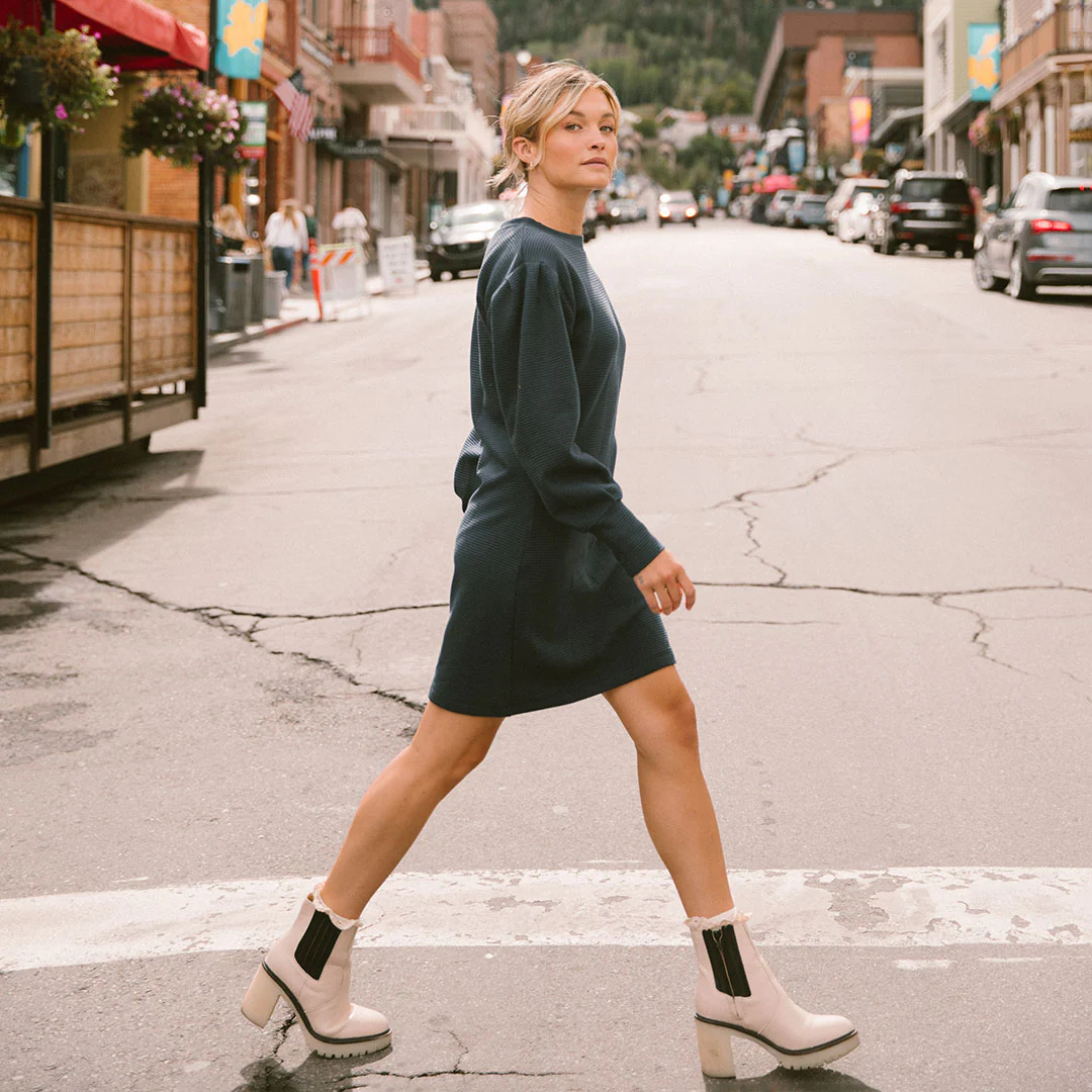 Atlas Ribbed Sweater Dress, Navy - Image 5