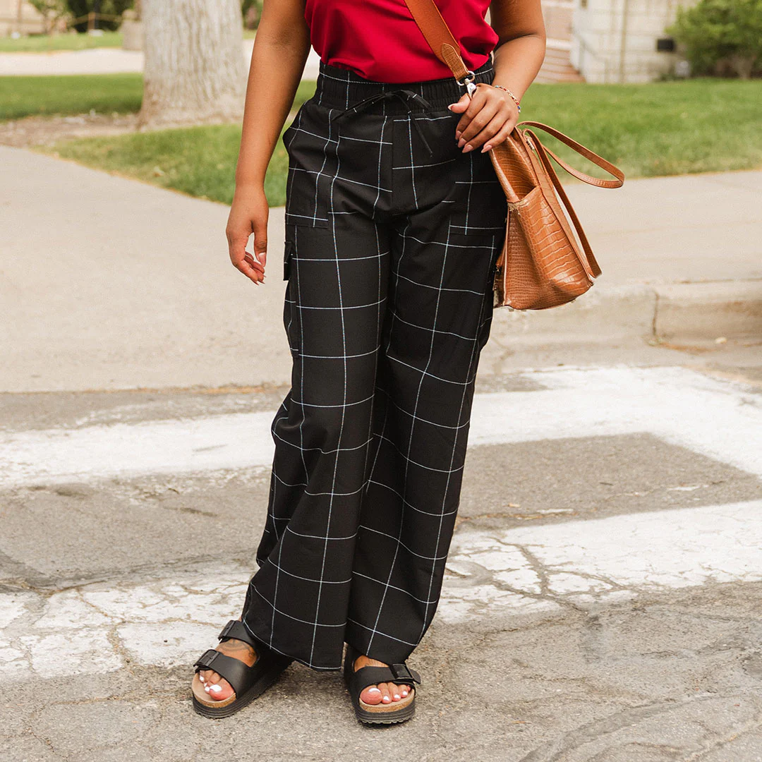 Audrey Cargo Trouser, Black Windowpane - Image 8