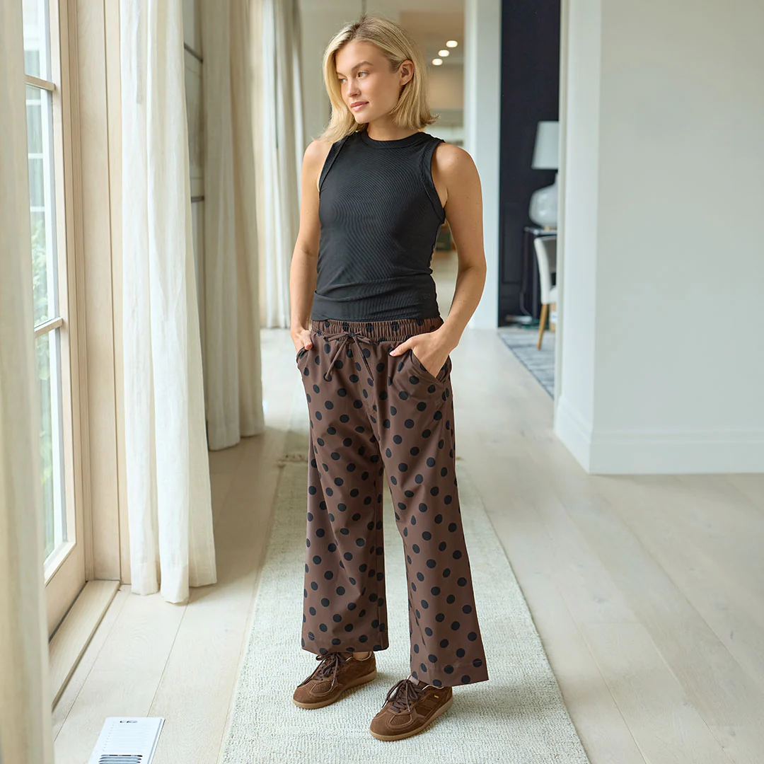 Audrey Mid Rise Wide Leg Pants, Black Cocoa Dot - Image 3