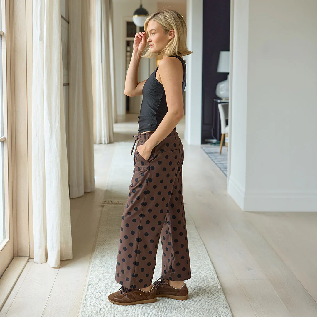 Audrey Mid Rise Wide Leg Pants, Black Cocoa Dot - Image 5