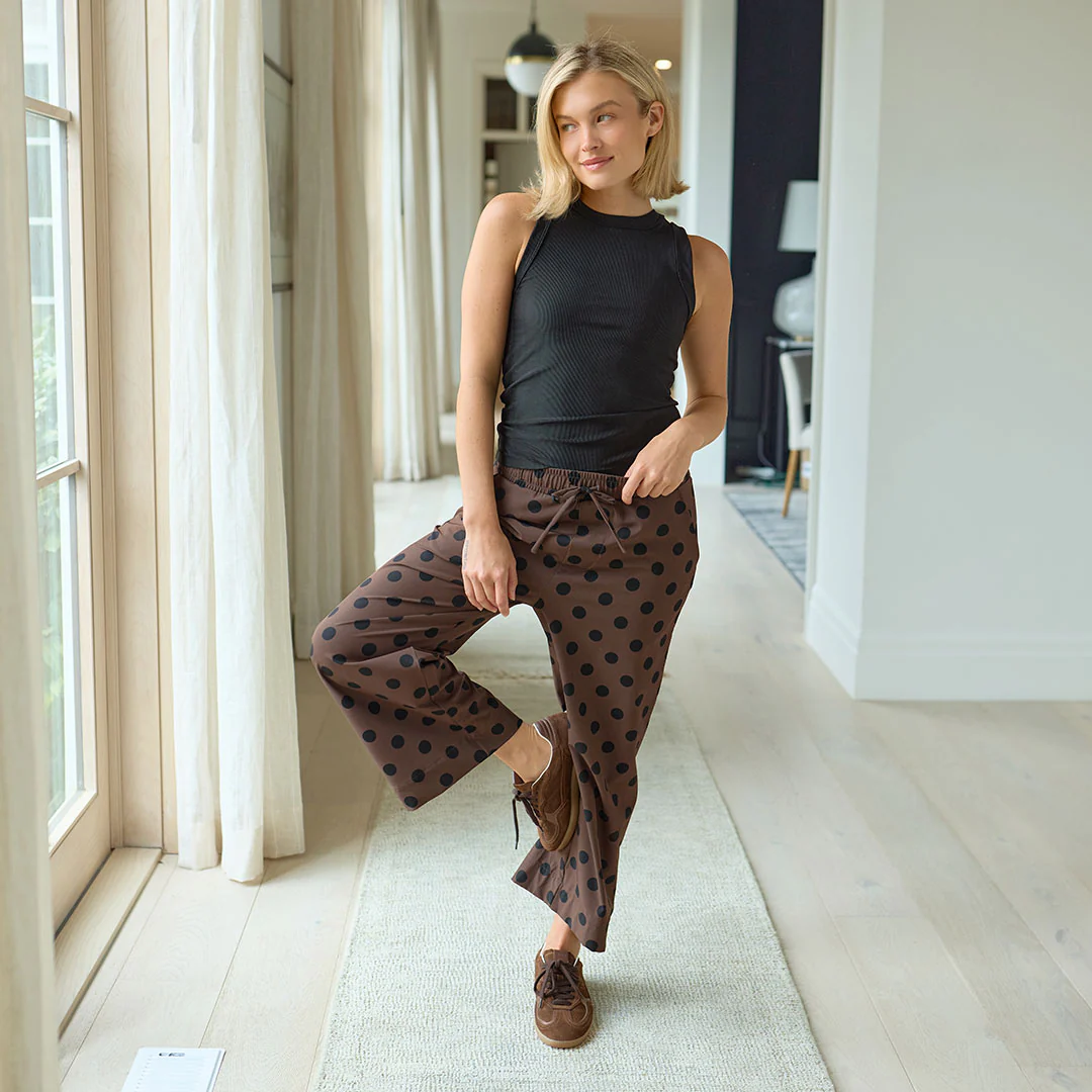 Audrey Mid Rise Wide Leg Pants, Black Cocoa Dot - Image 6