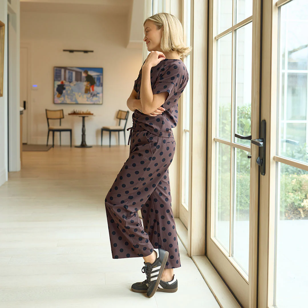 Audrey Mid Rise Wide Leg Pants, Black Cocoa Dot - Image 8