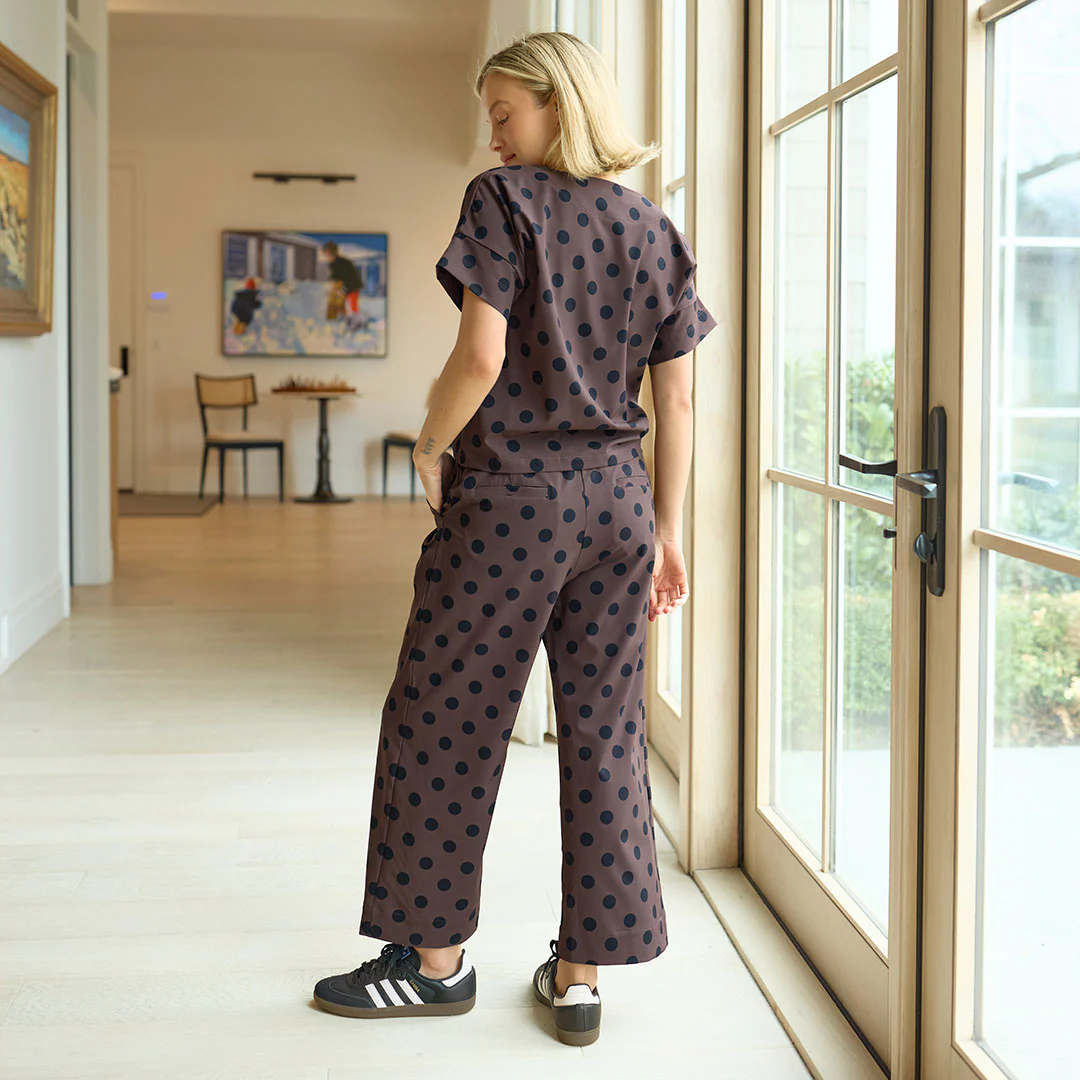 Audrey Mid Rise Wide Leg Pants, Black Cocoa Dot - Image 9