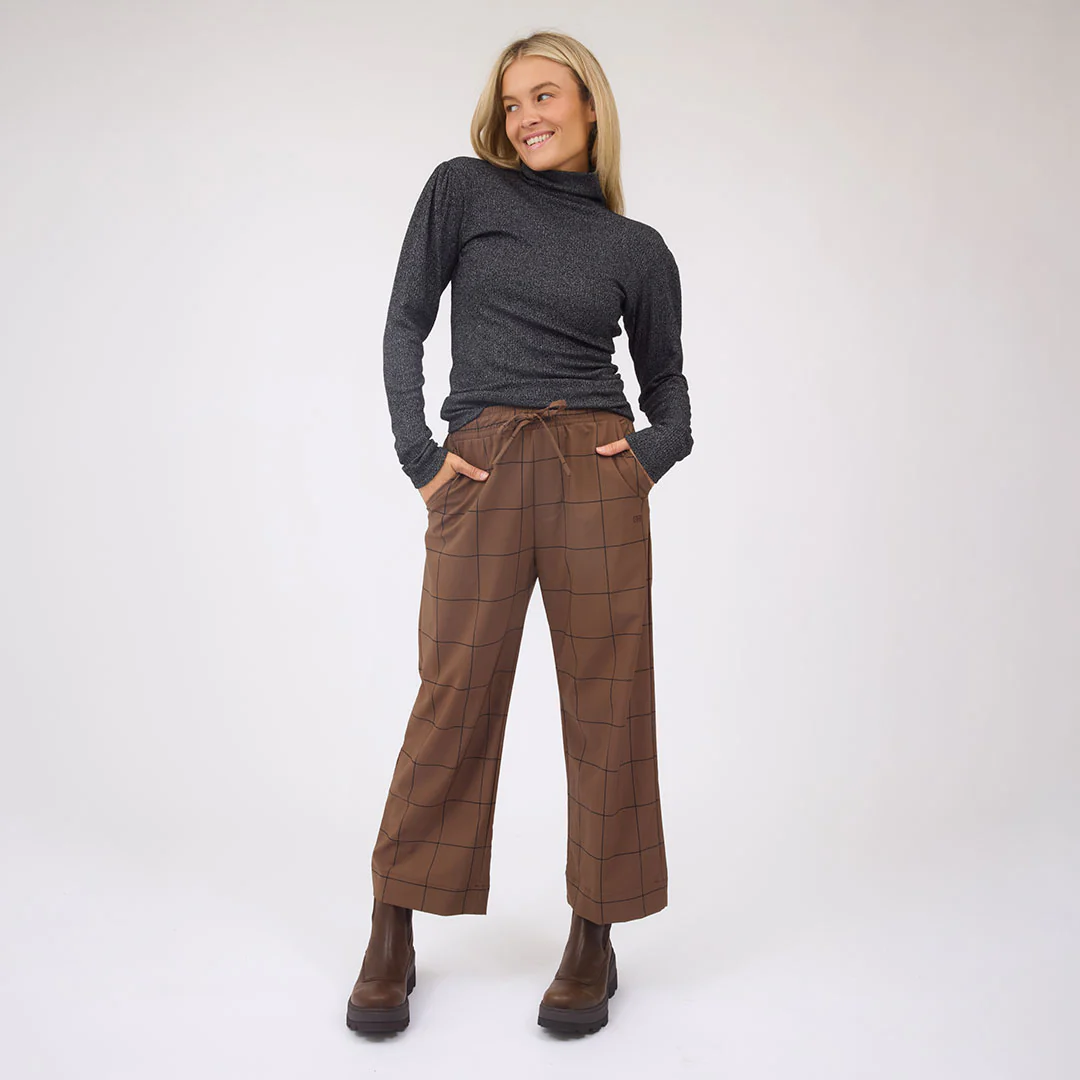 Audrey Mid Rise Wide Leg Pants, Brown/Black Windowpane - Image 10