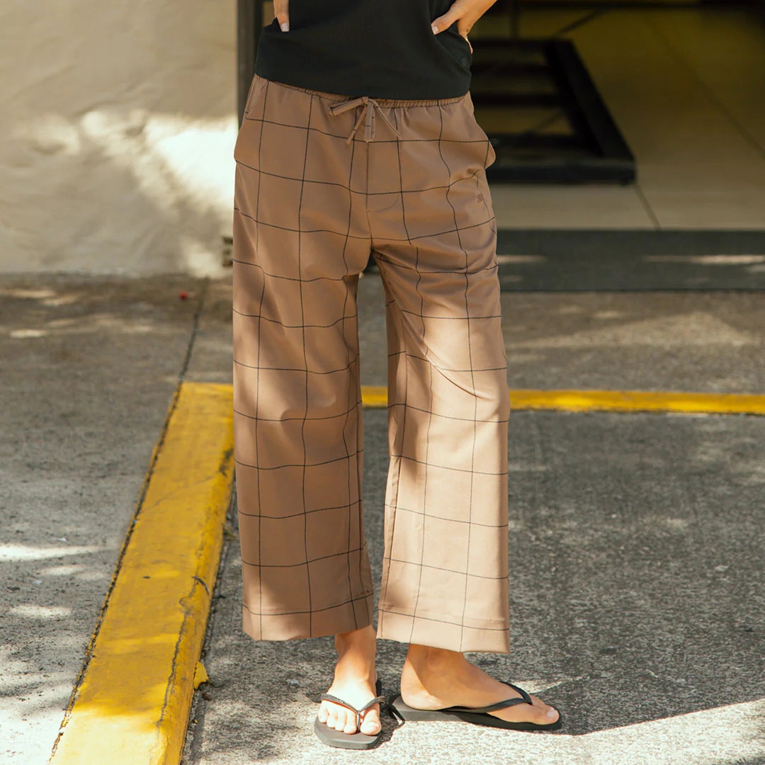 Audrey Mid Rise Wide Leg Pants, Brown/Black Windowpane - Image 3