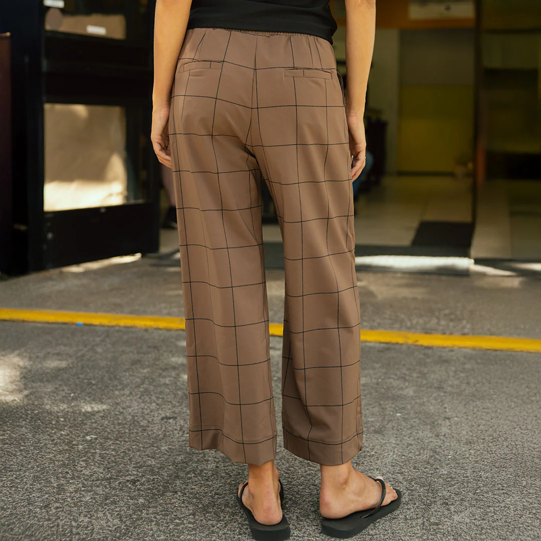 Audrey Mid Rise Wide Leg Pants, Brown/Black Windowpane - Image 4