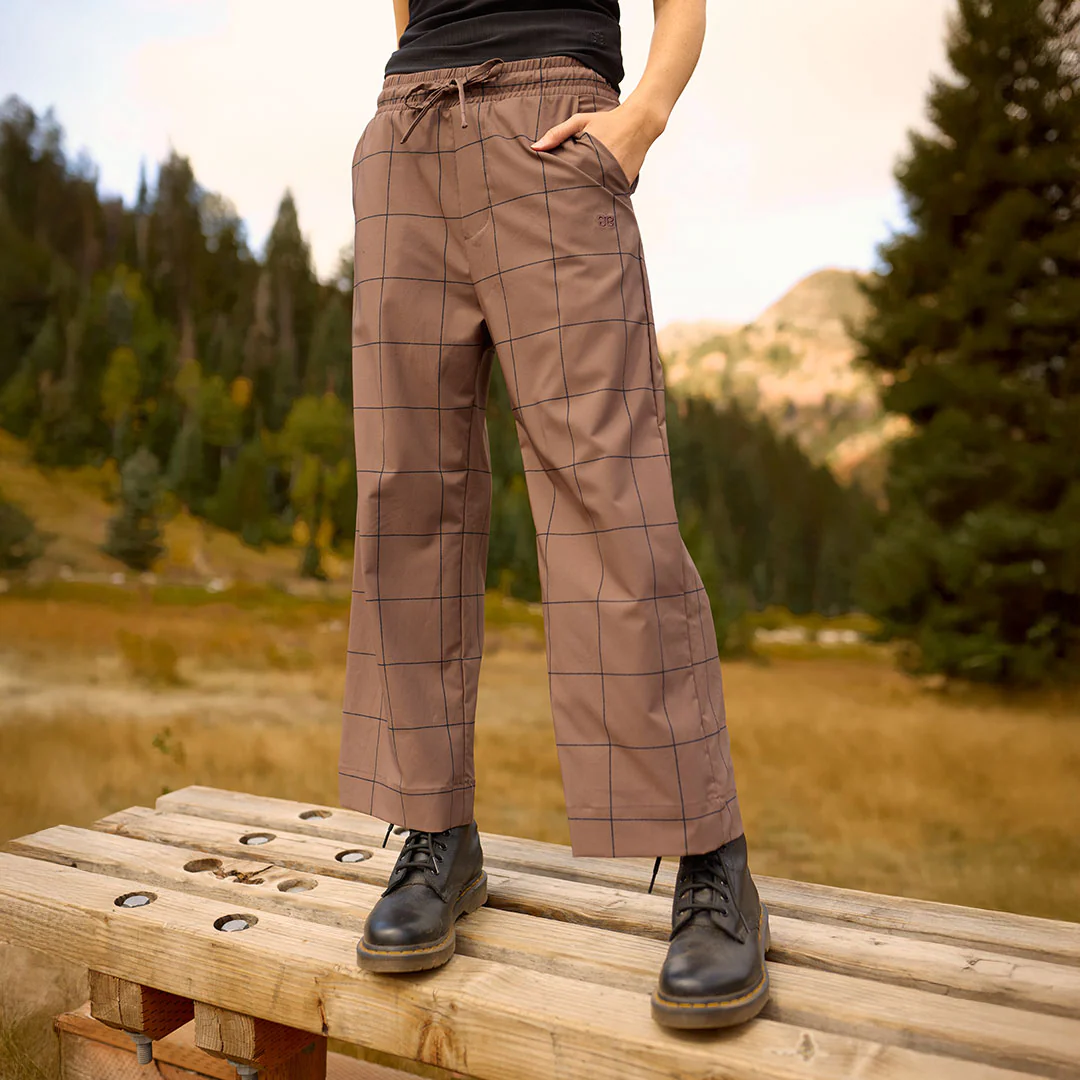 Audrey Mid Rise Wide Leg Pants, Brown/Black Windowpane - Image 6
