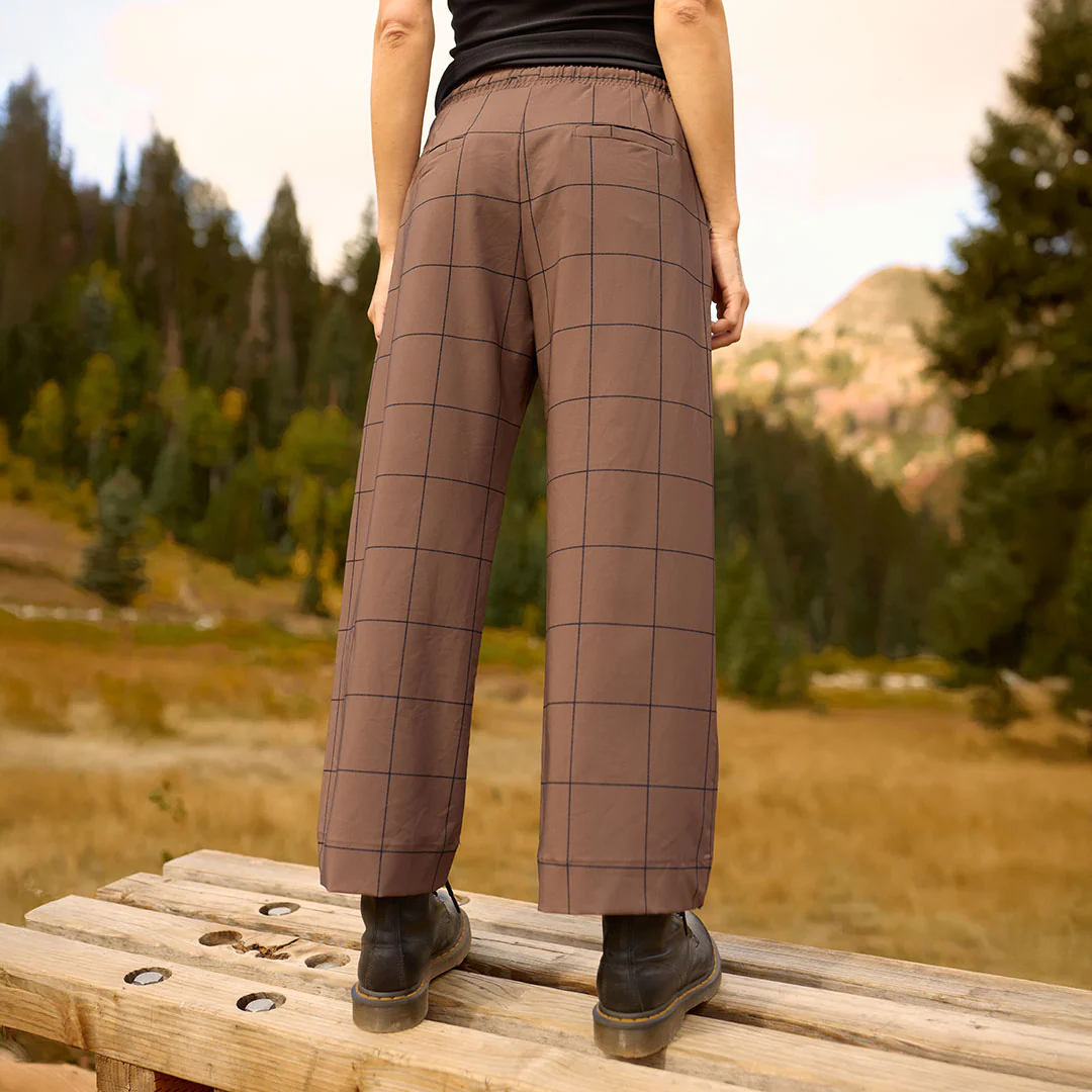 Audrey Mid Rise Wide Leg Pants, Brown/Black Windowpane - Image 7