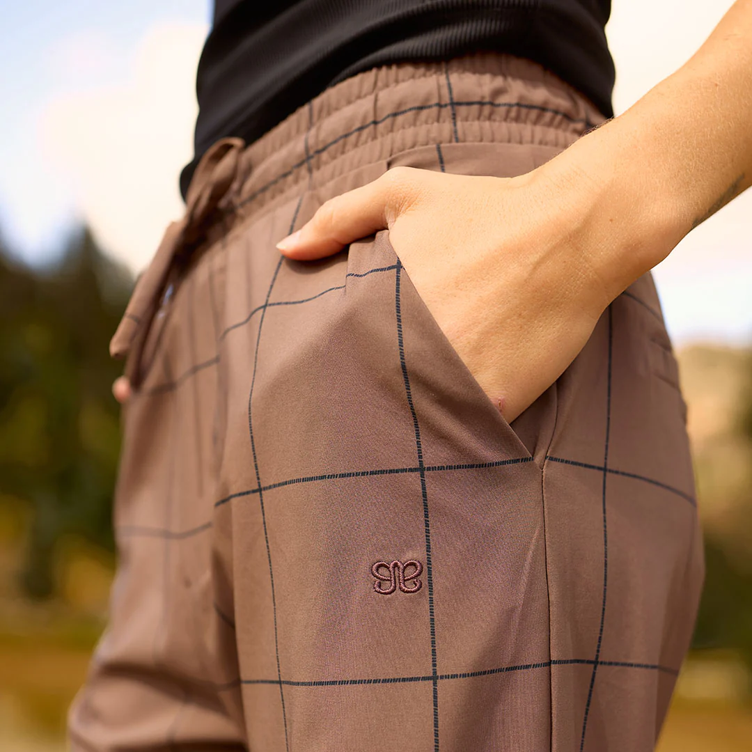 Audrey Mid Rise Wide Leg Pants, Brown/Black Windowpane - Image 8