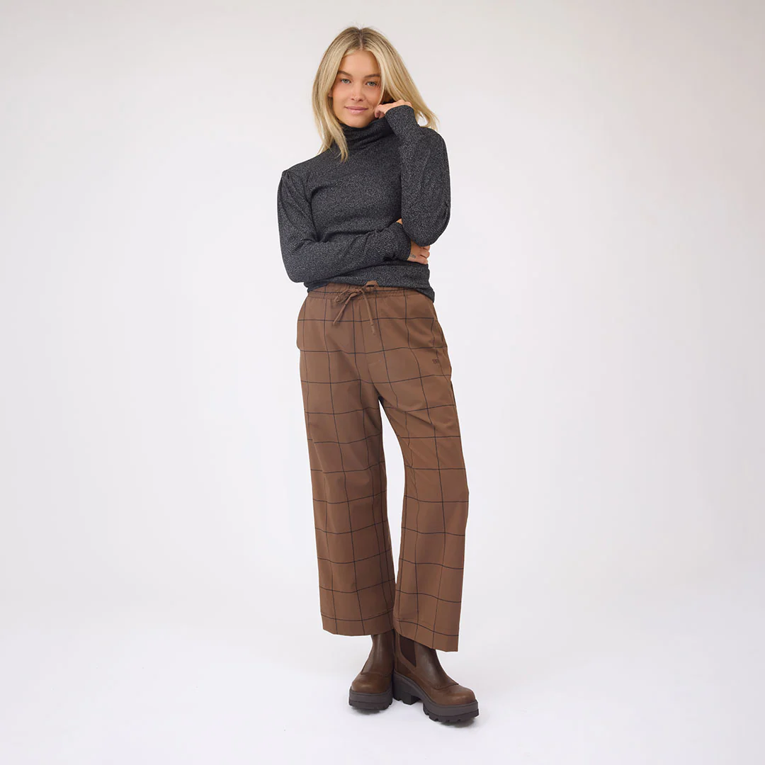 Audrey Mid Rise Wide Leg Pants, Brown/Black Windowpane - Image 9