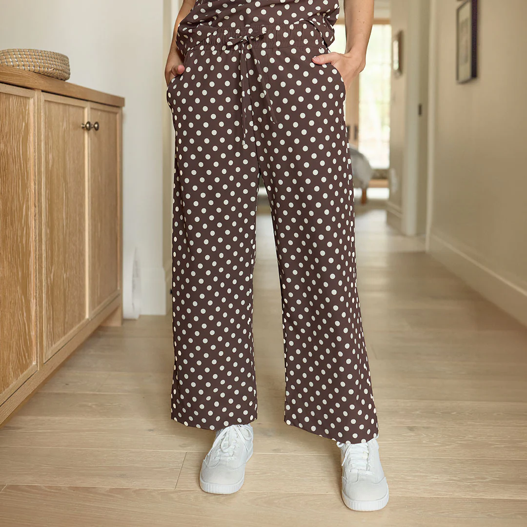 Audrey Mid Rise Wide Leg Pants, Cream Cocoa Dot - Image 10