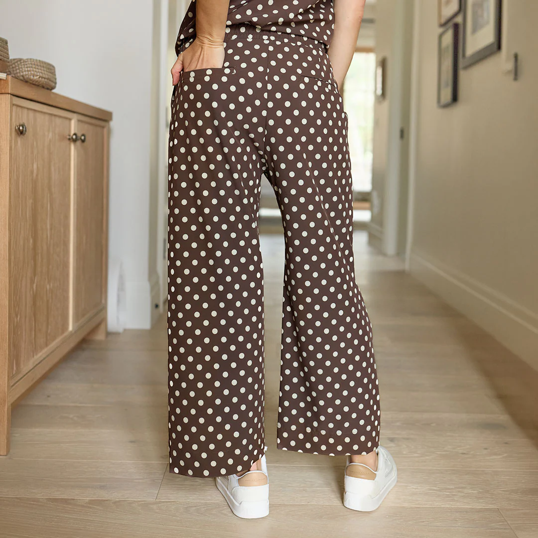 Audrey Mid Rise Wide Leg Pants, Cream Cocoa Dot - Image 11