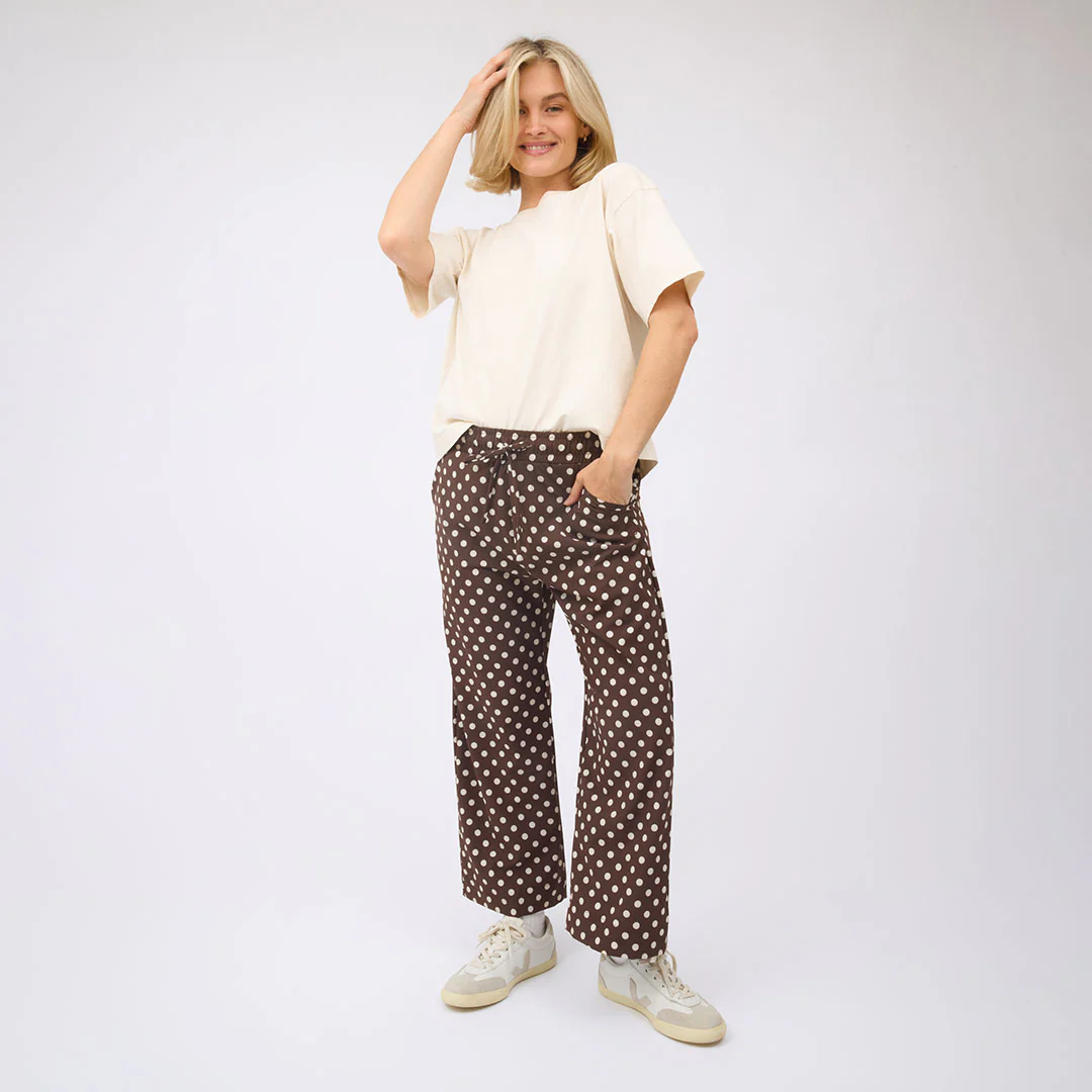 Audrey Mid Rise Wide Leg Pants, Cream Cocoa Dot - Image 7