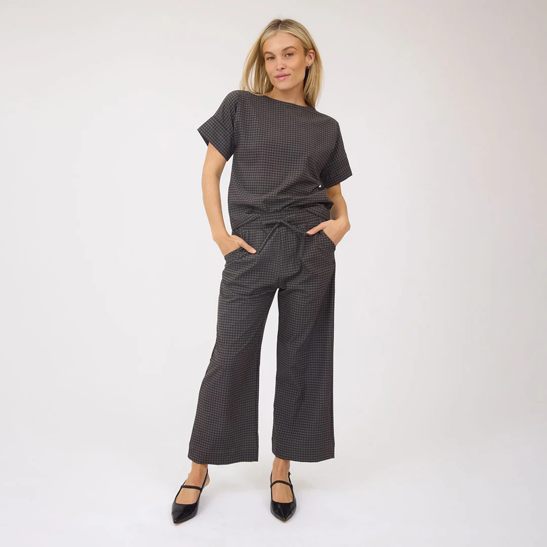 Audrey Mid Rise Wide Leg Pants, Olive Gingham - Image 3