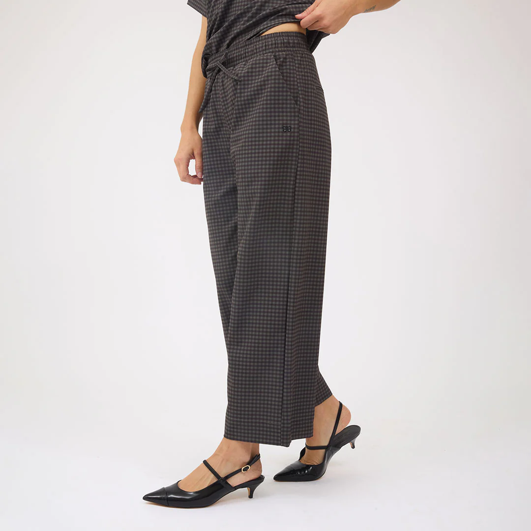 Audrey Mid Rise Wide Leg Pants, Olive Gingham - Image 4