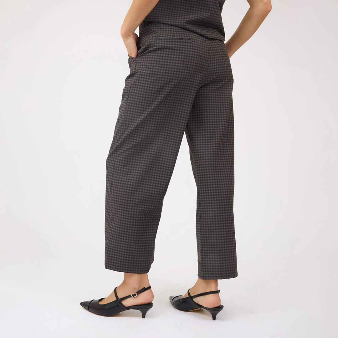 Audrey Mid Rise Wide Leg Pants, Olive Gingham - Image 5