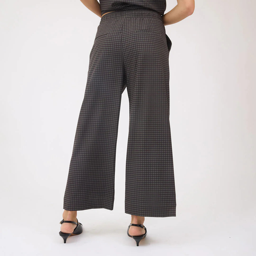 Audrey Mid Rise Wide Leg Pants, Olive Gingham - Image 6