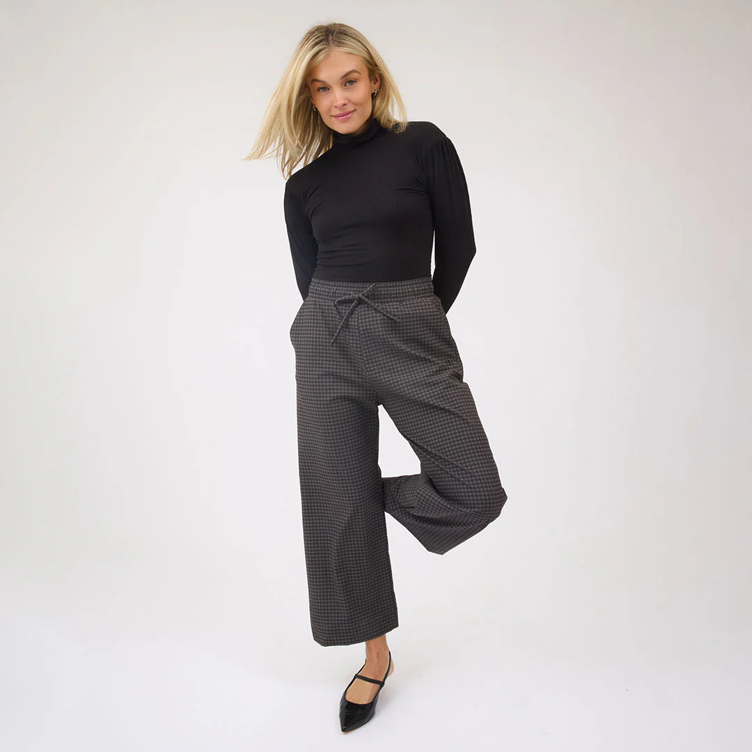 Audrey Mid Rise Wide Leg Pants, Olive Gingham - Image 9