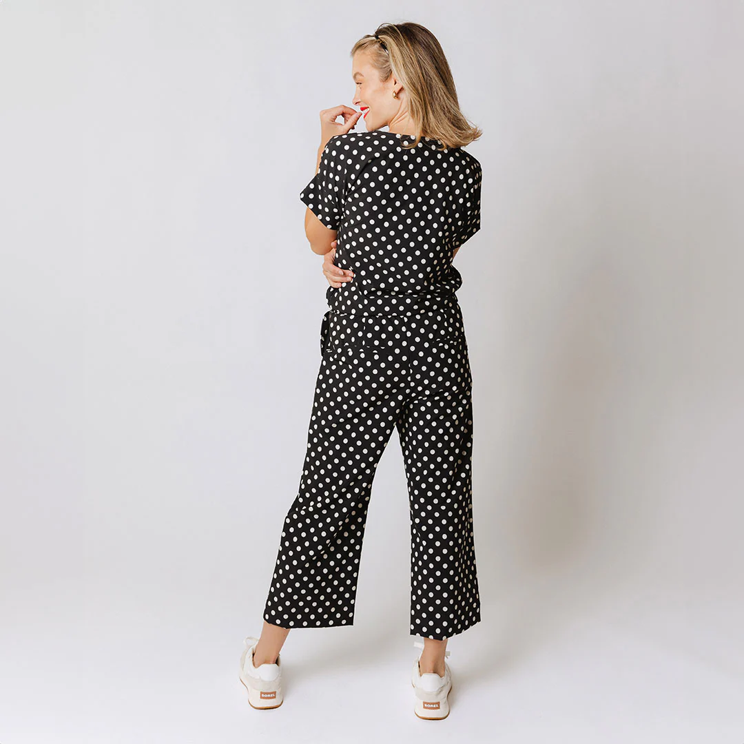 Audrey Wide Leg Pants, Black Polka Dot - Image 11