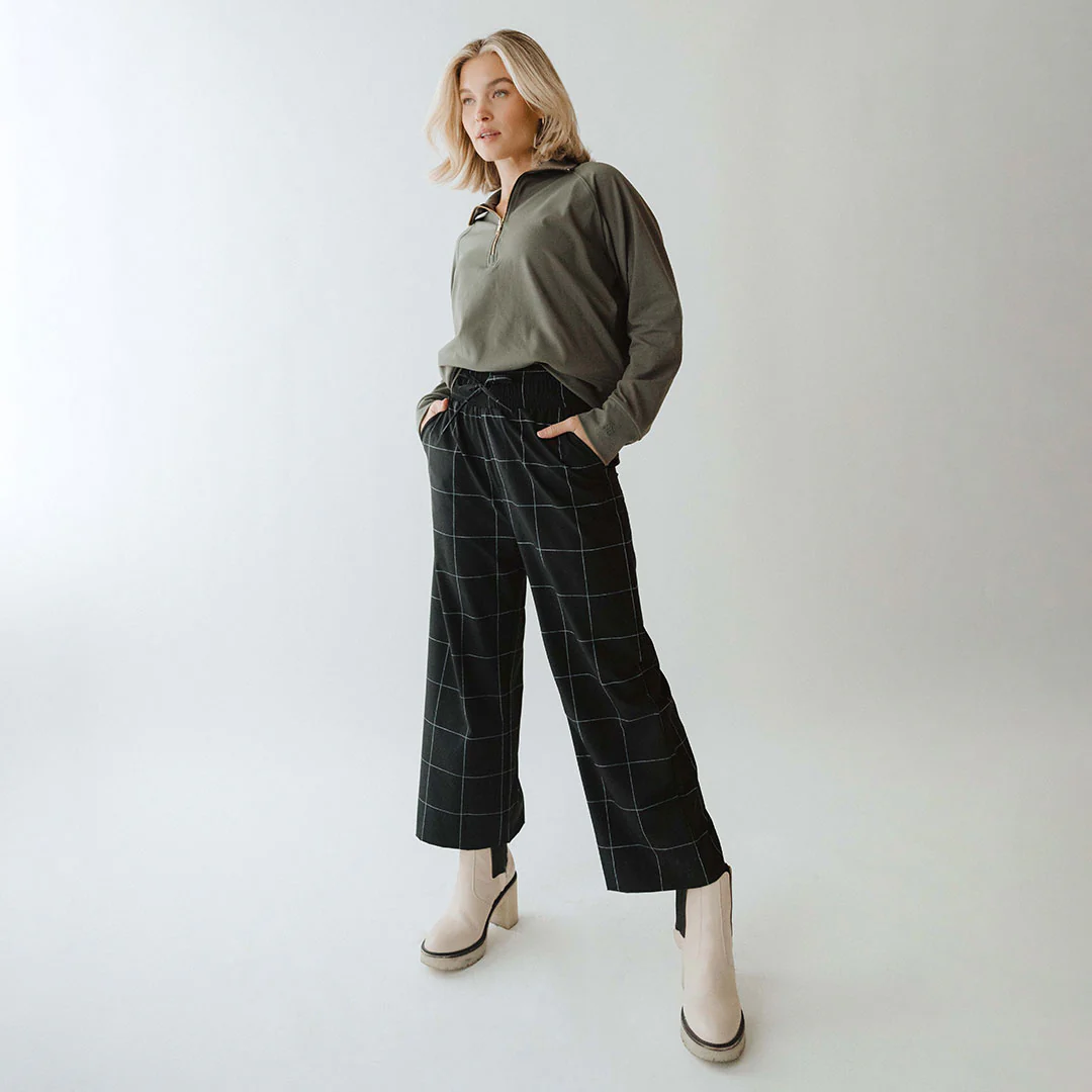 Audrey Wide Leg Pants, Black Windowpane - Image 6