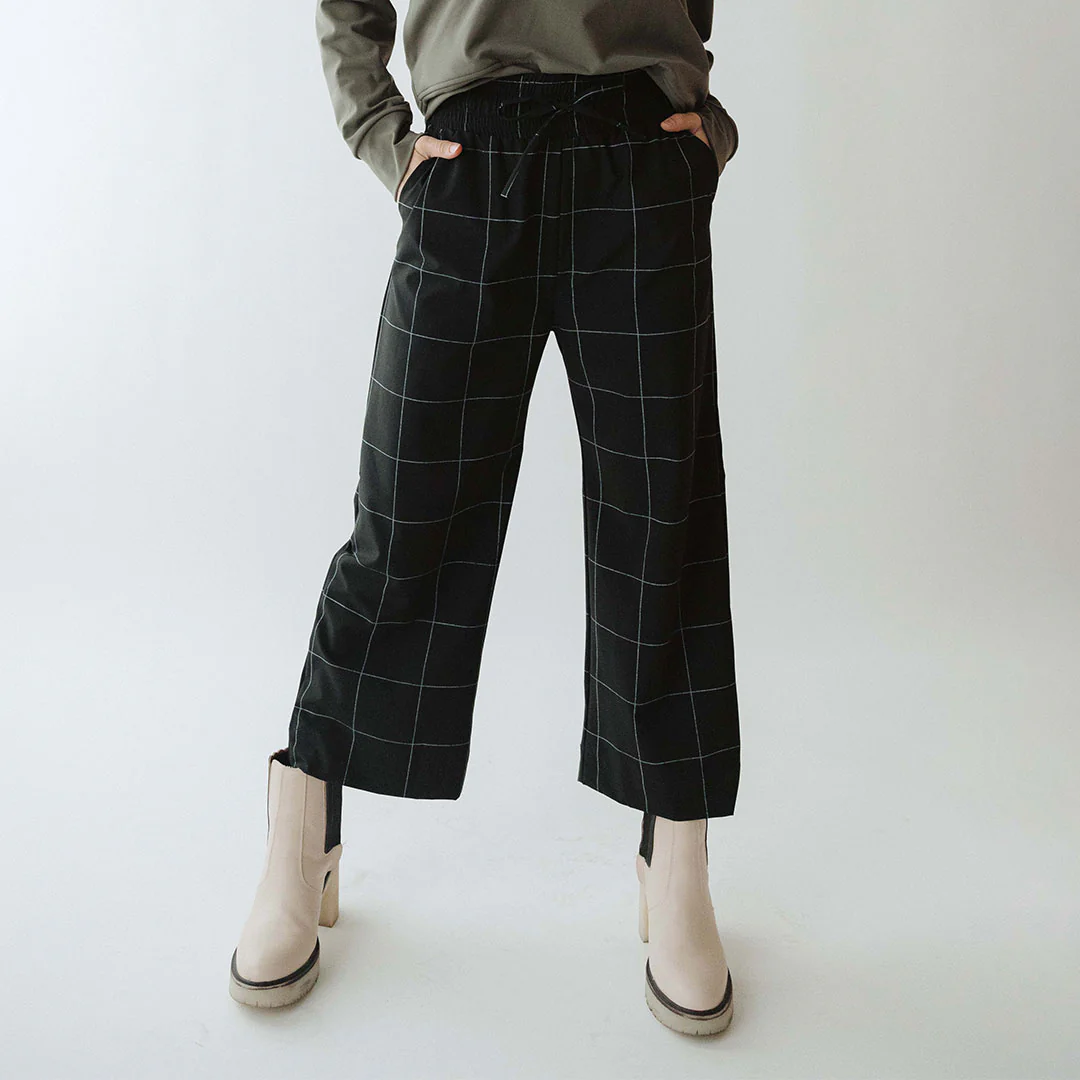 Audrey Wide Leg Pants, Black Windowpane - Image 7