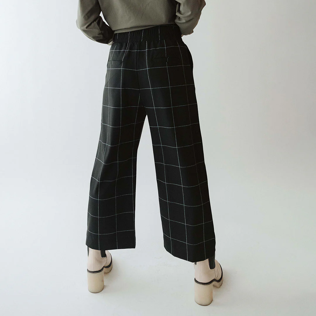Audrey Wide Leg Pants, Black Windowpane - Image 9