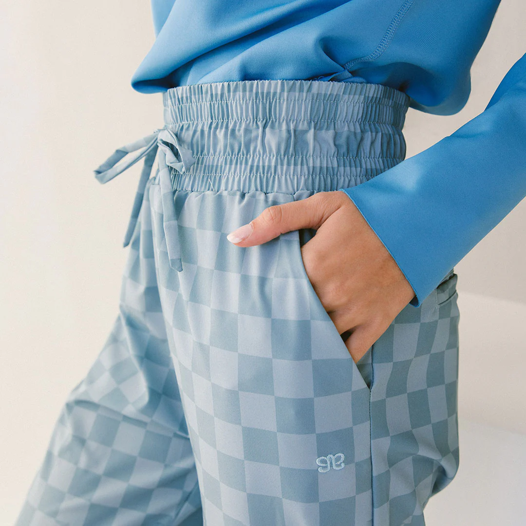 Audrey Wide Leg Pants, Blue Checkers - Image 3
