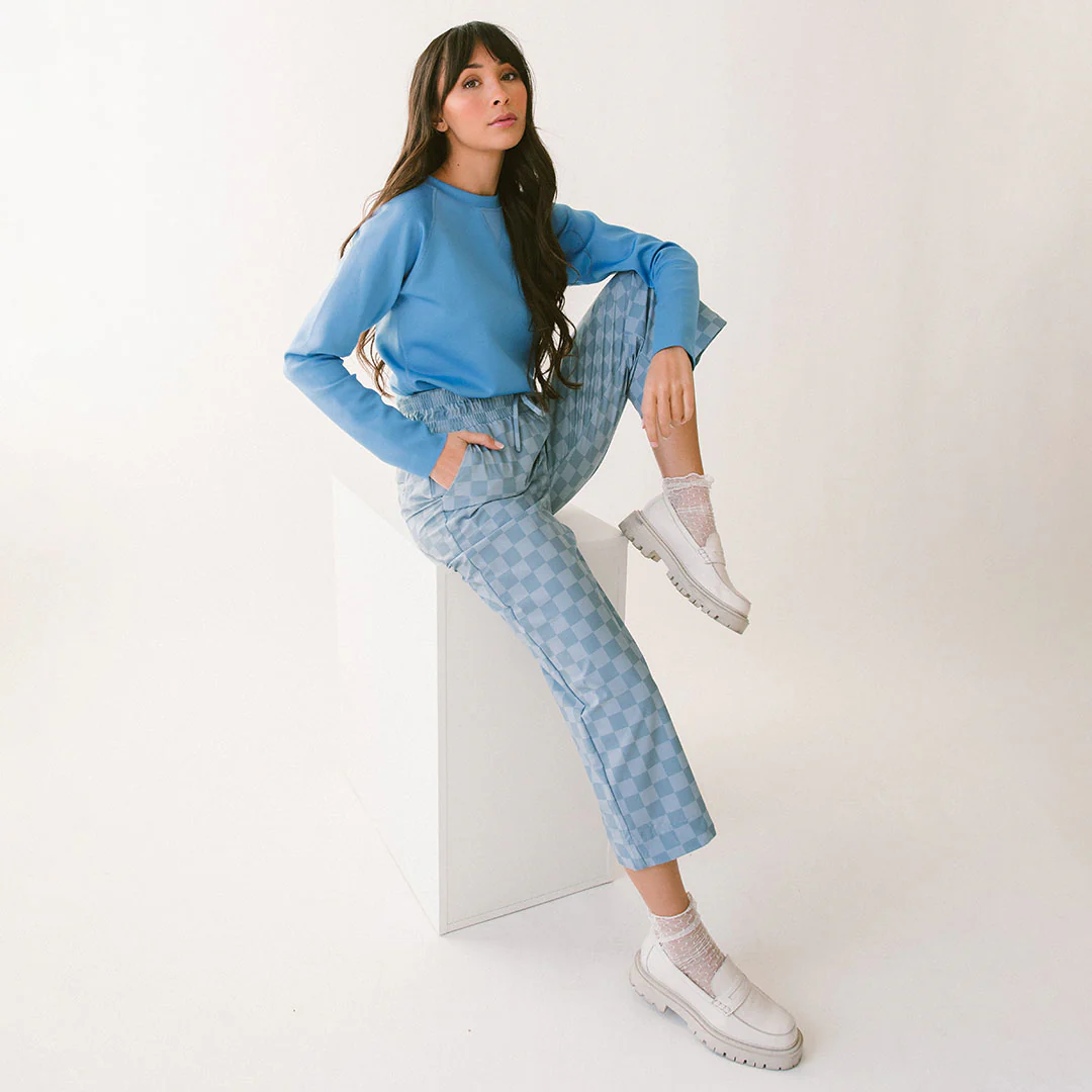 Audrey Wide Leg Pants, Blue Checkers - Image 6