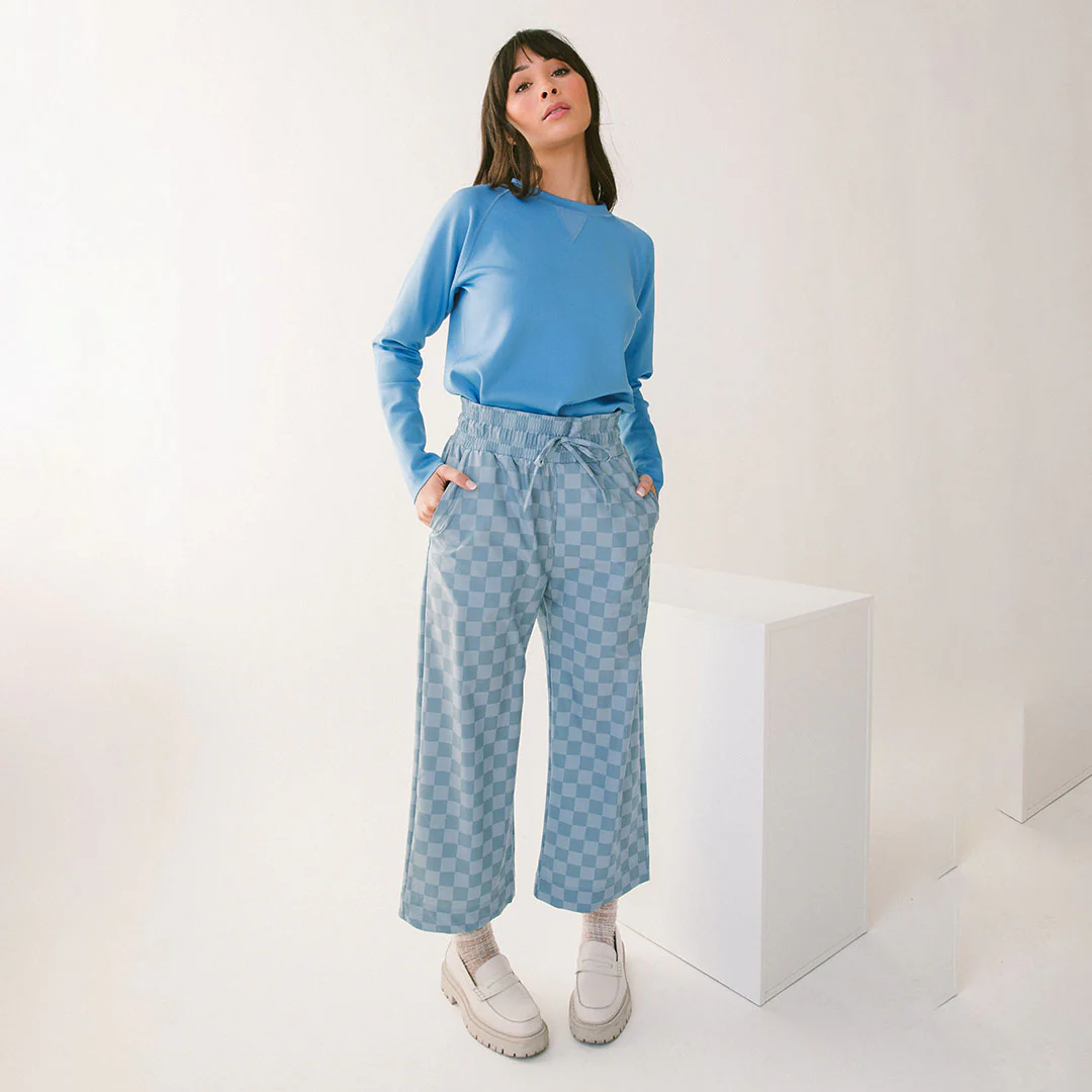 Audrey Wide Leg Pants, Blue Checkers - Image 7