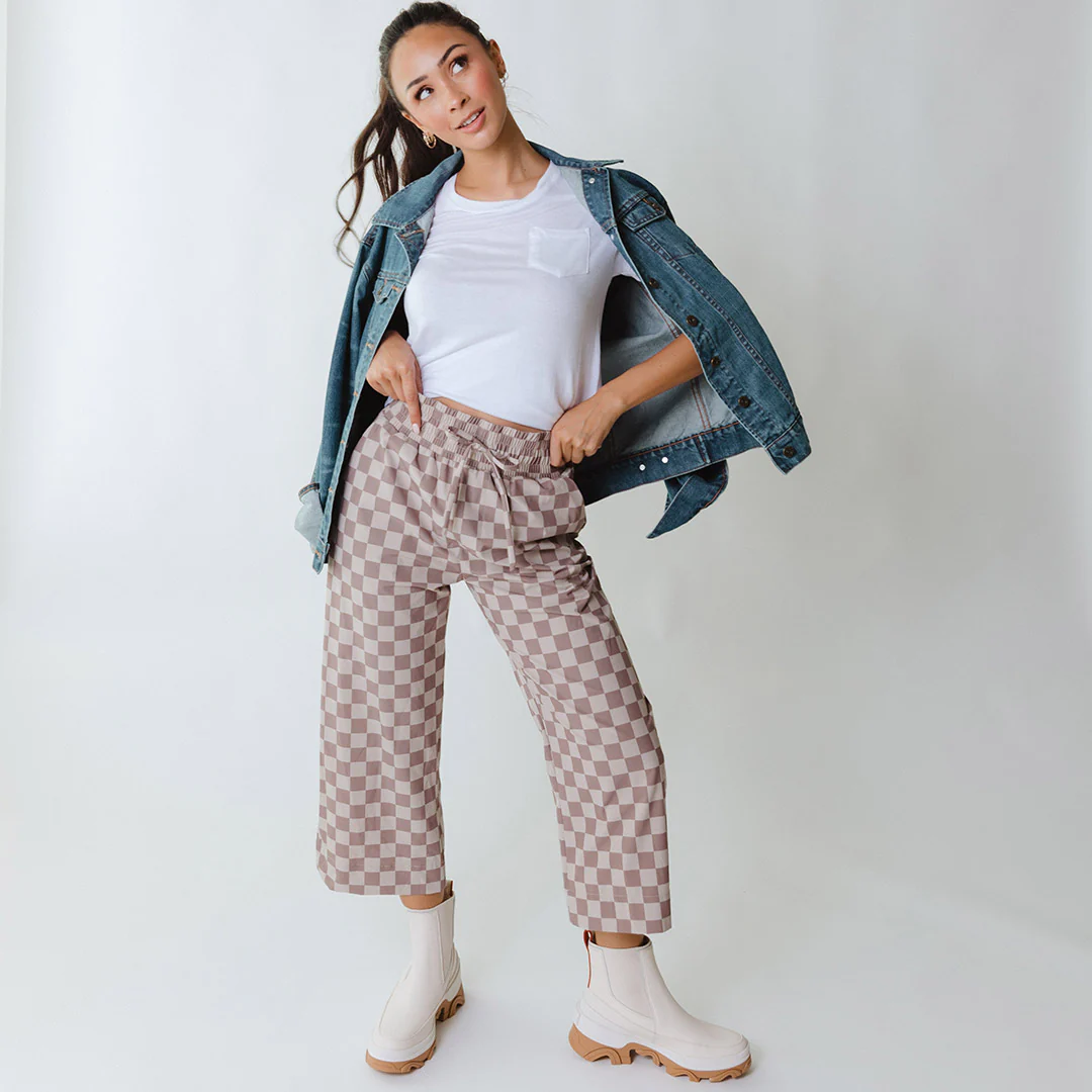 Audrey Wide Leg Pants, Brown Checkers - Image 11