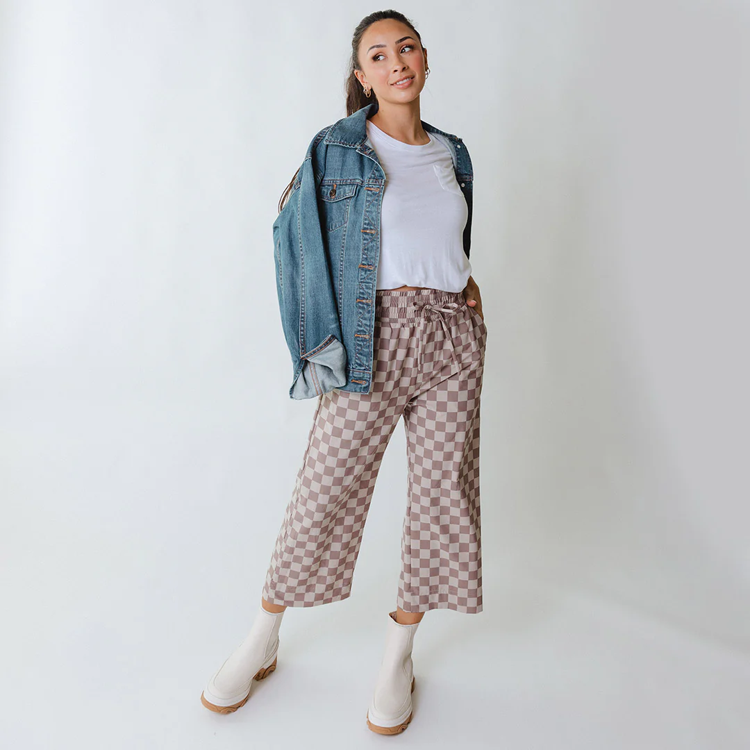 Audrey Wide Leg Pants, Brown Checkers - Image 12