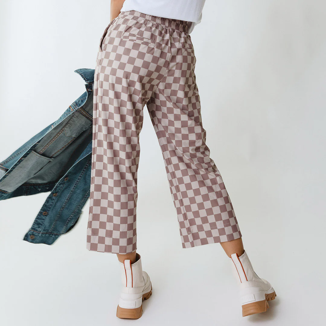 Audrey Wide Leg Pants, Brown Checkers - Image 13