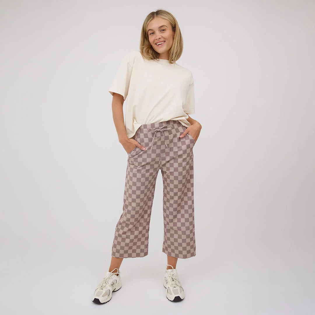 Audrey Wide Leg Pants, Brown Checkers - Image 3
