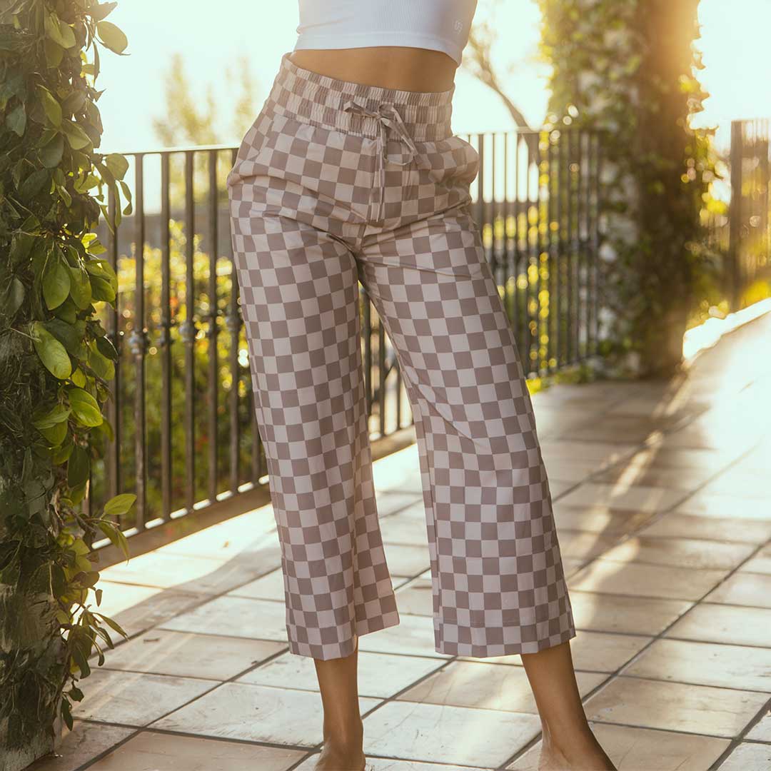 Audrey Wide Leg Pants, Brown Checkers - Image 7