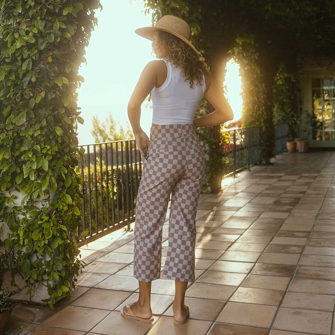 Audrey Wide Leg Pants, Brown Checkers - Image 8