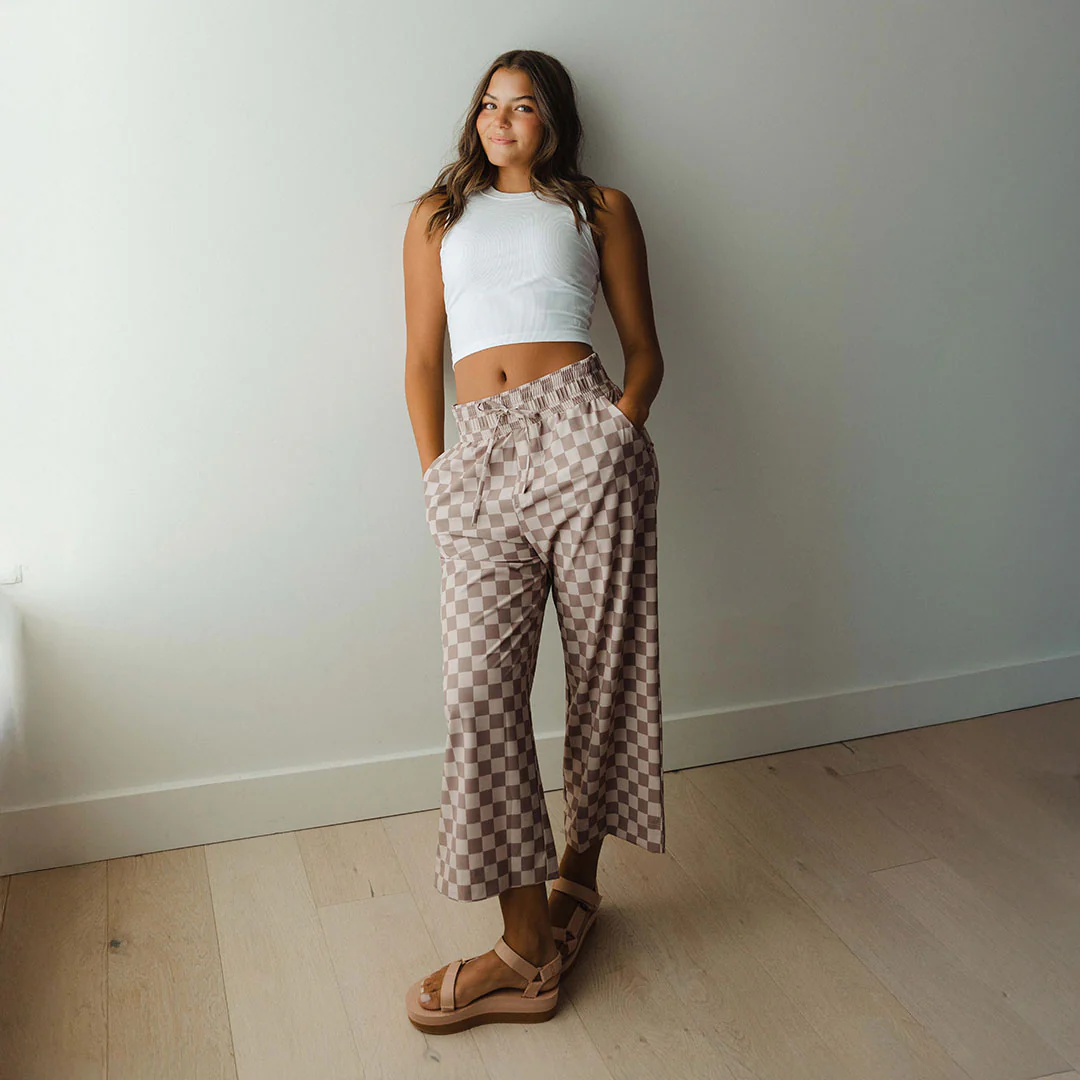 Audrey Wide Leg Pants, Brown Checkers - Image 9