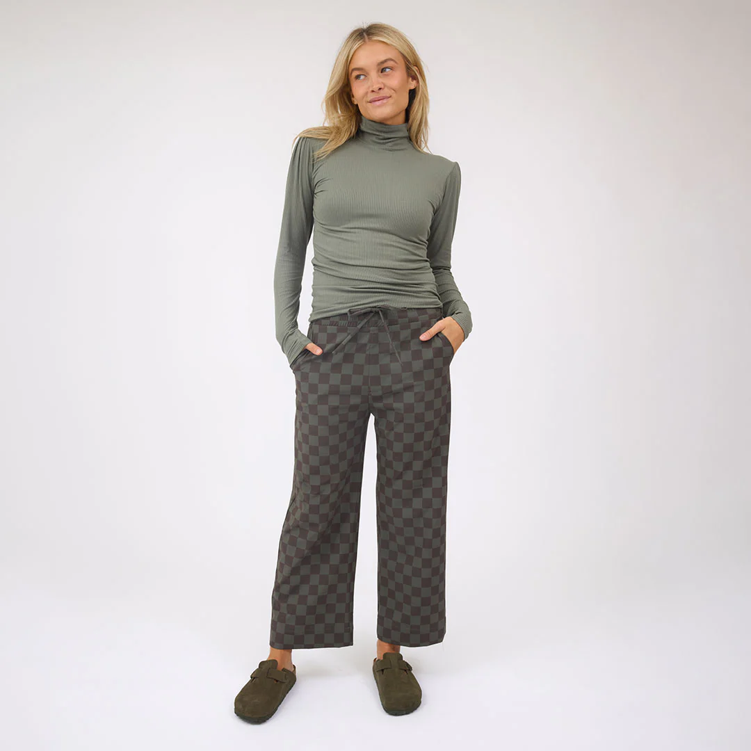 Audrey Wide Leg Pants, Olive Check - Image 10