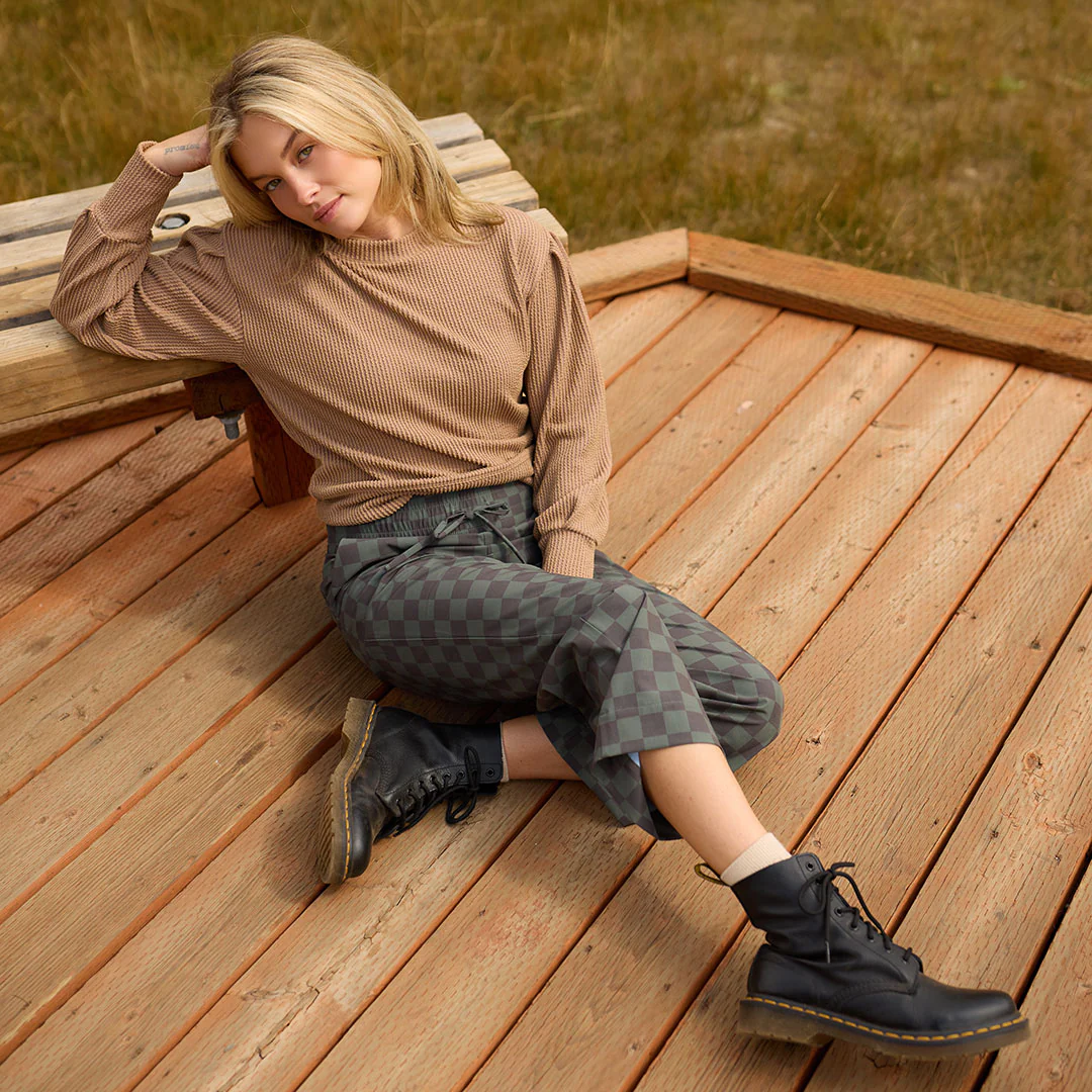 Audrey Wide Leg Pants, Olive Check - Image 4