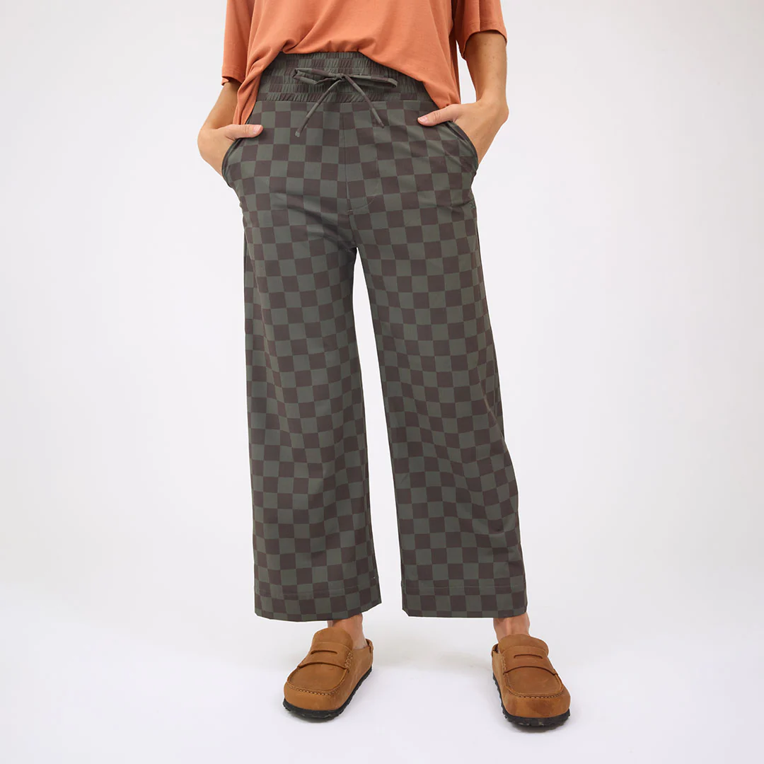 Audrey Wide Leg Pants, Olive Check - Image 5